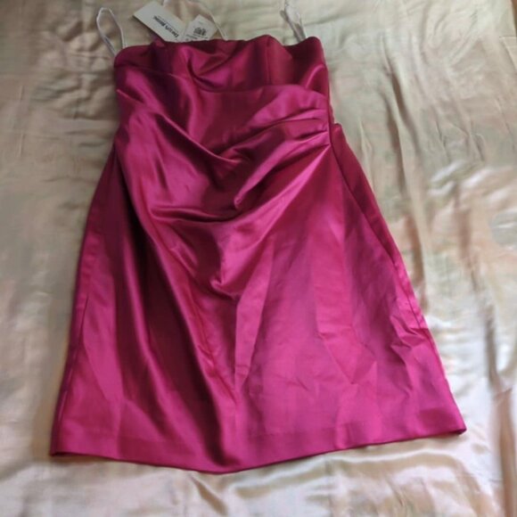 Davids Bridal Fuchsia Satin Dress 16 Barbie Side Drape Strapless Waterm Cl Sexy - Picture 2 of 5